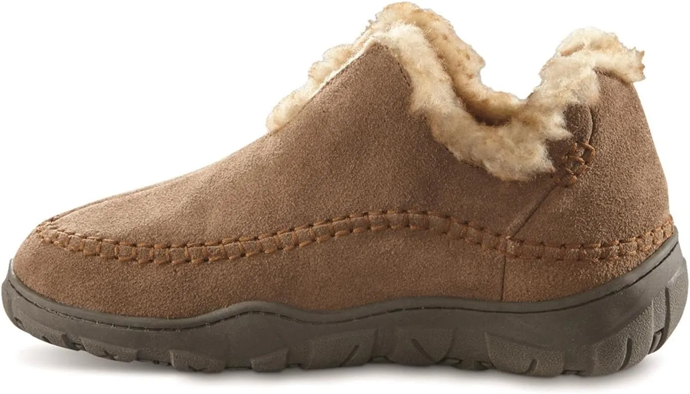 Men's Frontier Fur-Lined Suede Moccasin Slippers, Warm Fuzzy Cozy Indoor Outdoor Bedroom House Shoes