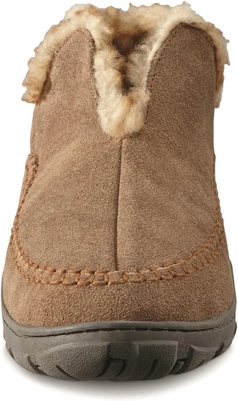 Men's Frontier Fur-Lined Suede Moccasin Slippers, Warm Fuzzy Cozy Indoor Outdoor Bedroom House Shoes