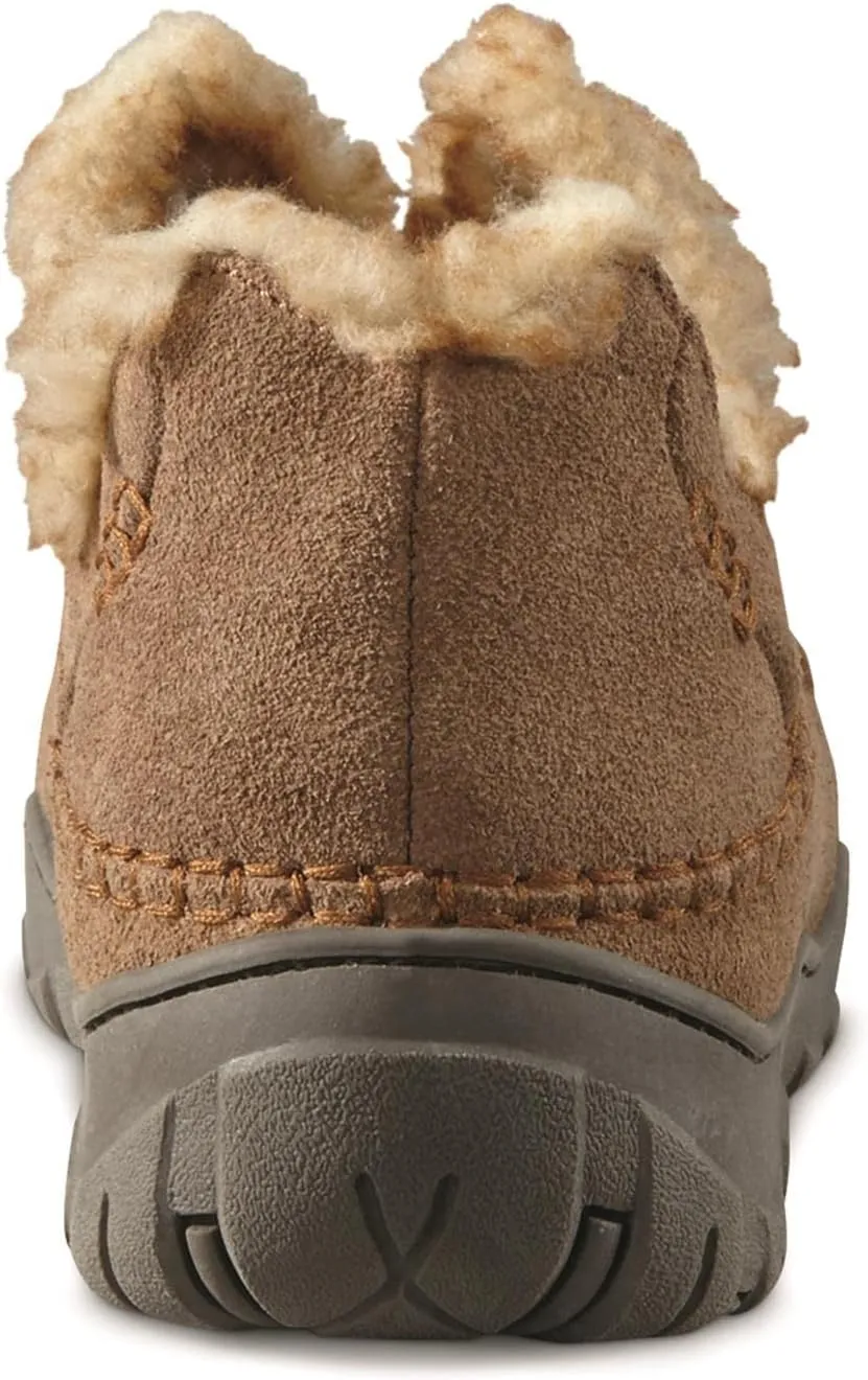 Men's Frontier Fur-Lined Suede Moccasin Slippers, Warm Fuzzy Cozy Indoor Outdoor Bedroom House Shoes