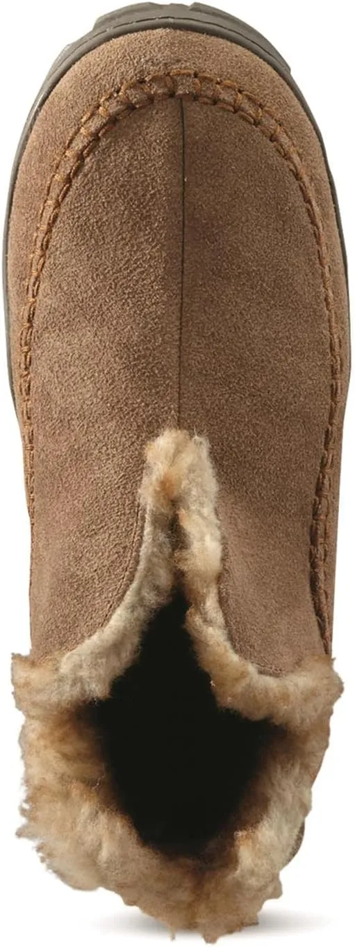 Men's Frontier Fur-Lined Suede Moccasin Slippers, Warm Fuzzy Cozy Indoor Outdoor Bedroom House Shoes