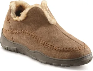 Men's Frontier Fur-Lined Suede Moccasin Slippers, Warm Fuzzy Cozy Indoor Outdoor Bedroom House Shoes