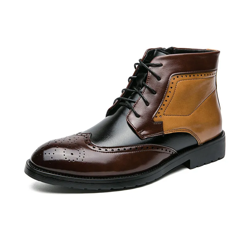Men's High Top Casual Leather Shoes Contrast