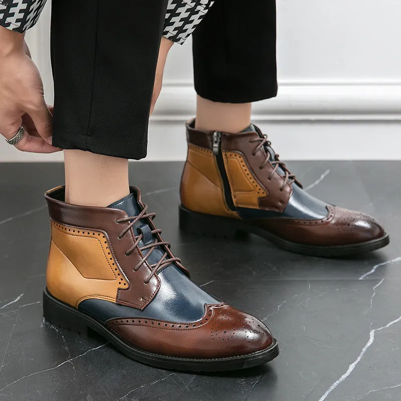 Men's High Top Casual Leather Shoes Contrast