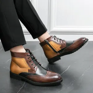 Men's High Top Casual Leather Shoes Contrast