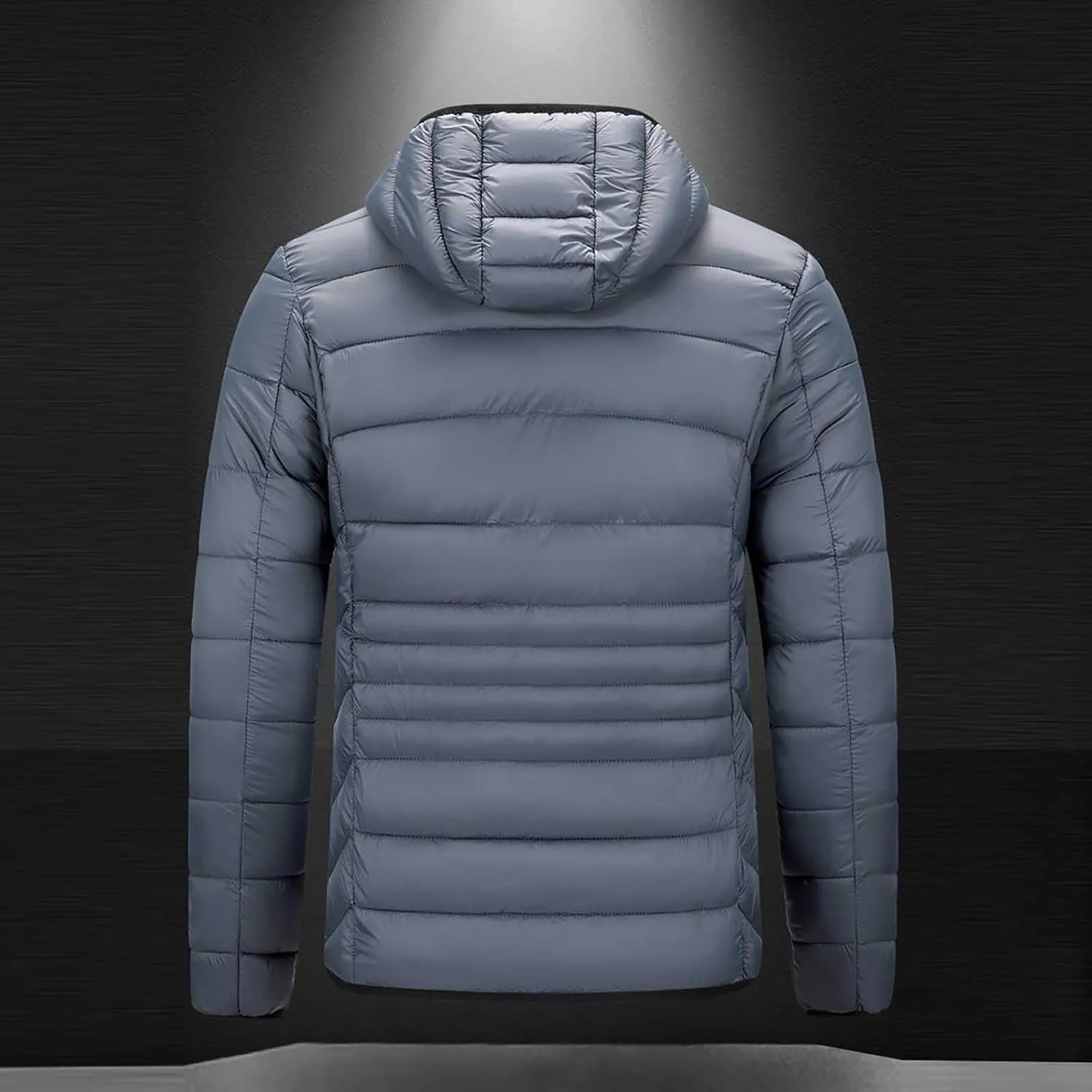 Men's Lightweight Puffer Jacket Hooded Windproof Winter Coat Full Zip Insulated Quilted Lined Down Coat with Removable Hood
