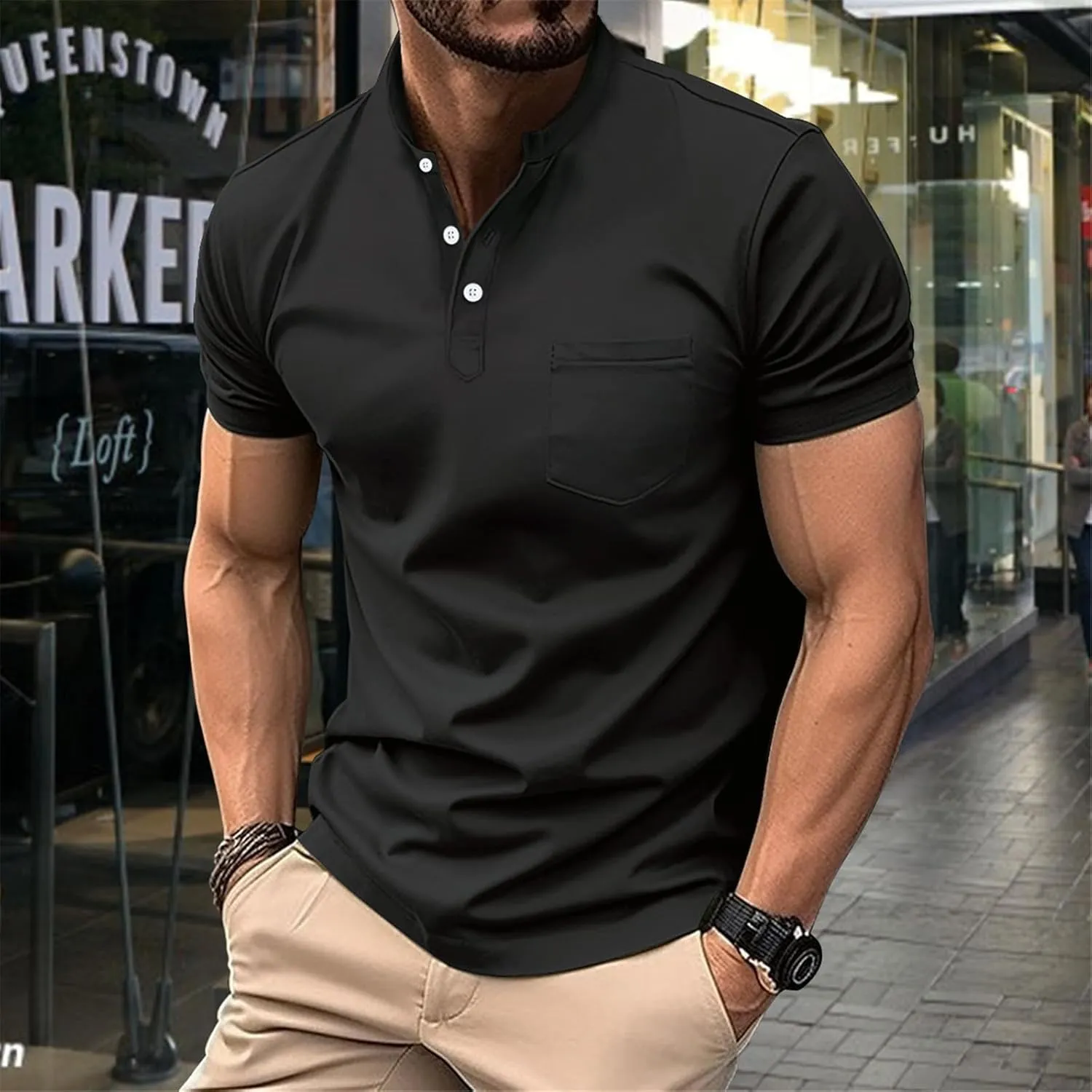 Mens Resort Wear 2025 Polyester Polo Shirts Short Sleeve Casual Summer Shirts Classic Collared Golf Shirt with Pocket