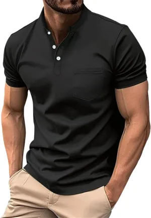 Mens Resort Wear 2025 Polyester Polo Shirts Short Sleeve Casual Summer Shirts Classic Collared Golf Shirt with Pocket