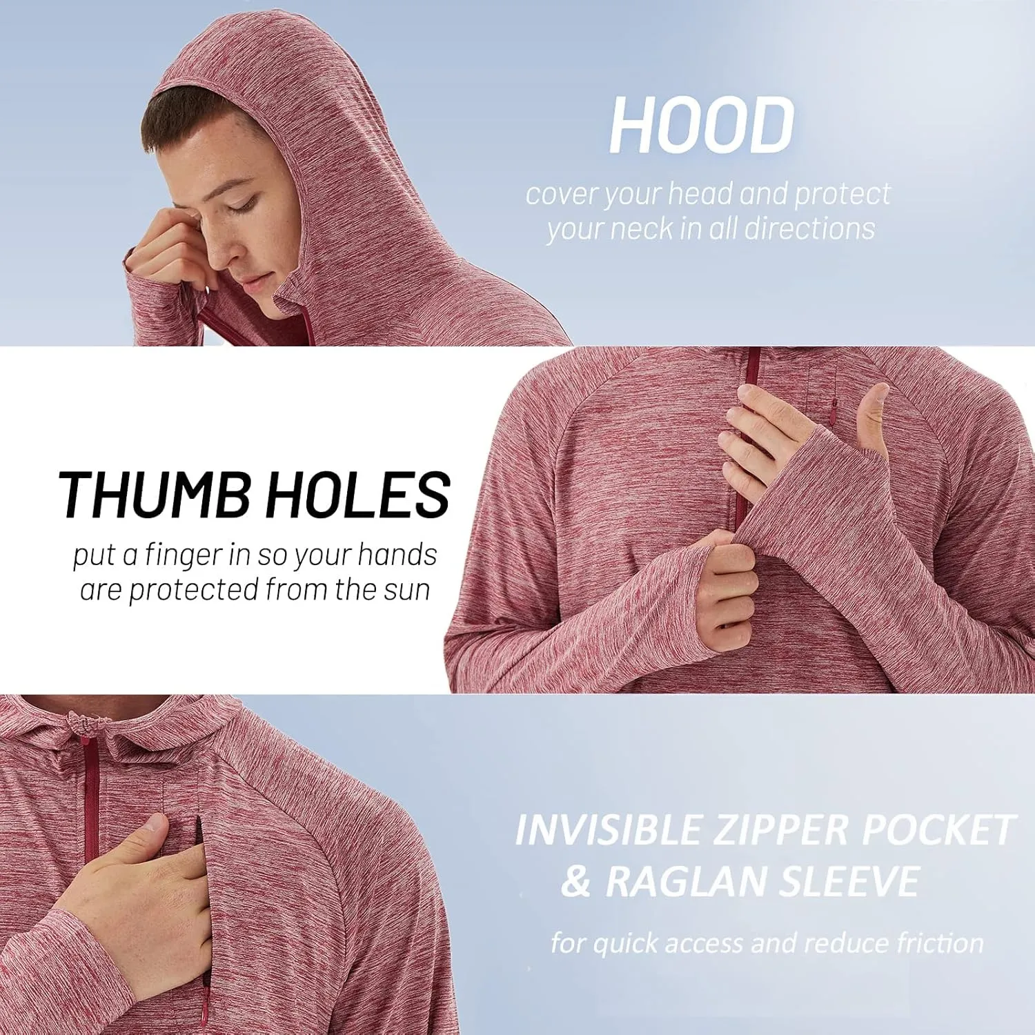 Mens UPF 50  UV Full Zip Sun Protection Hoodie Jacket With Thumb holes Cooling Lightweight Fishing Hiking Cooling Shirts men