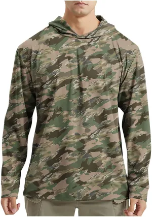 Men's UV Sun Protection Hooded Camo Shirts Long Sleeve Quick-Dry Outdoor T-Shirt UPF 50  Rash Guards Cooling Hoodies