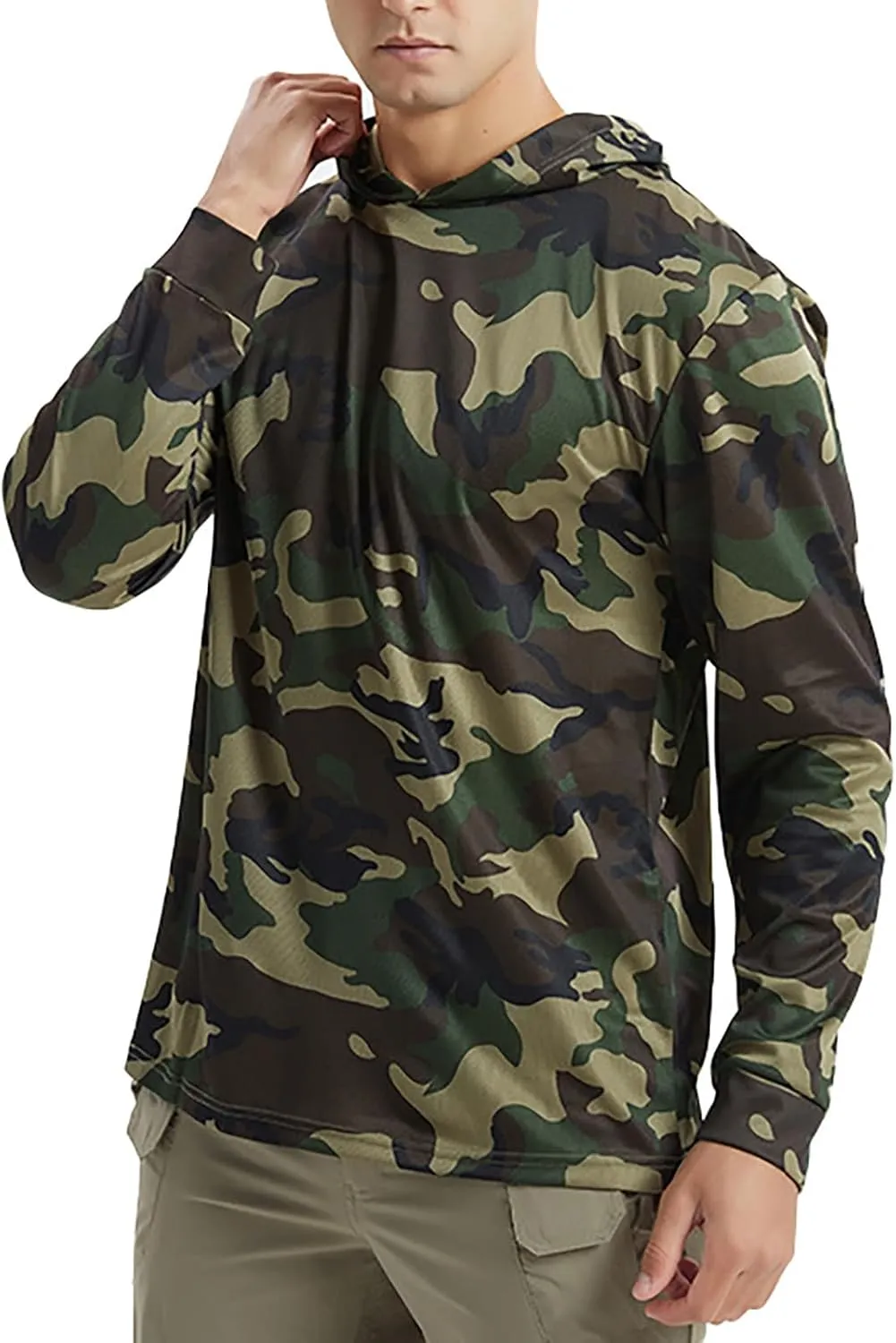 Men's UV Sun Protection Hooded Camo Shirts Long Sleeve Quick-Dry Outdoor T-Shirt UPF 50  Rash Guards Cooling Hoodies