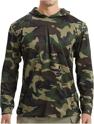 Men's UV Sun Protection Hooded Camo Shirts Long Sleeve Quick-Dry Outdoor T-Shirt UPF 50  Rash Guards Cooling Hoodies