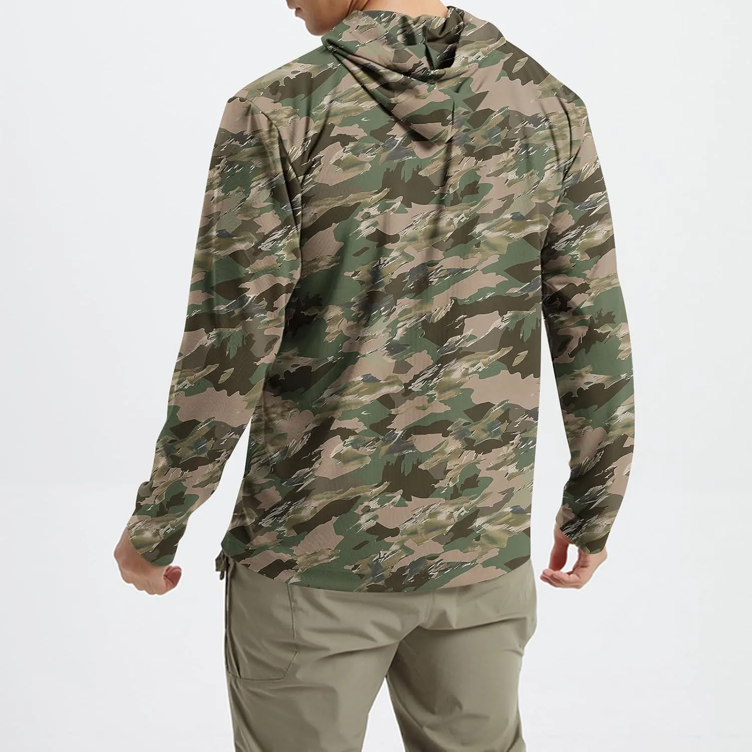 Men's UV Sun Protection Hooded Camo Shirts Long Sleeve Quick-Dry Outdoor T-Shirt UPF 50  Rash Guards Cooling Hoodies