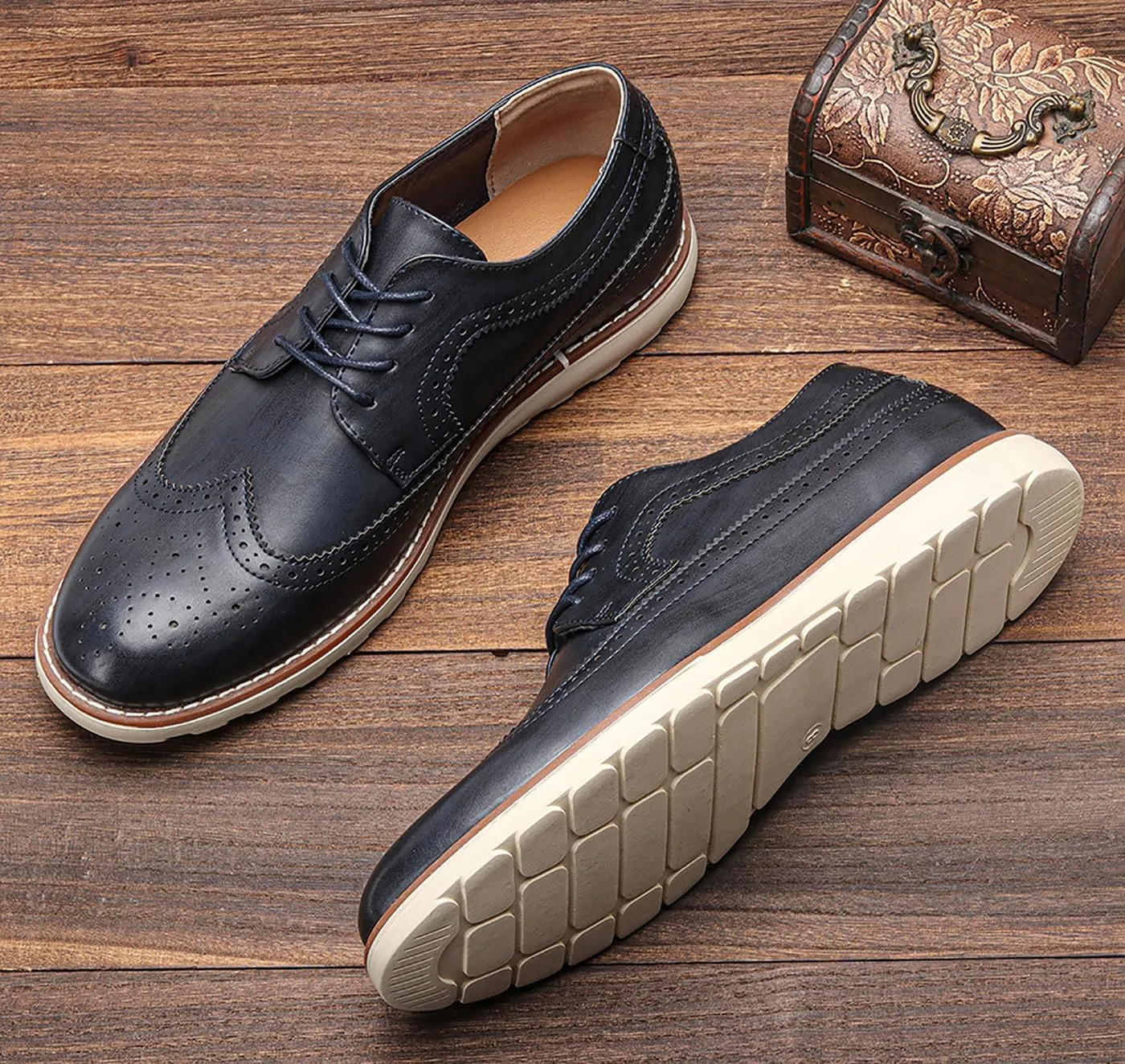 Men's Wingtip Oxfords Prom Dress Formal Leather Pointe Toe Derby Walking Fashion Wedding Casual Shoes for Men Boys