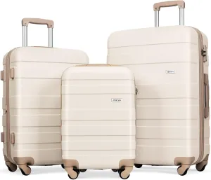 Merax 3 Piece, Luggage Set, Suitcases with Wheels, Hardside, Ivory and Golden, 20/24/28 Inch