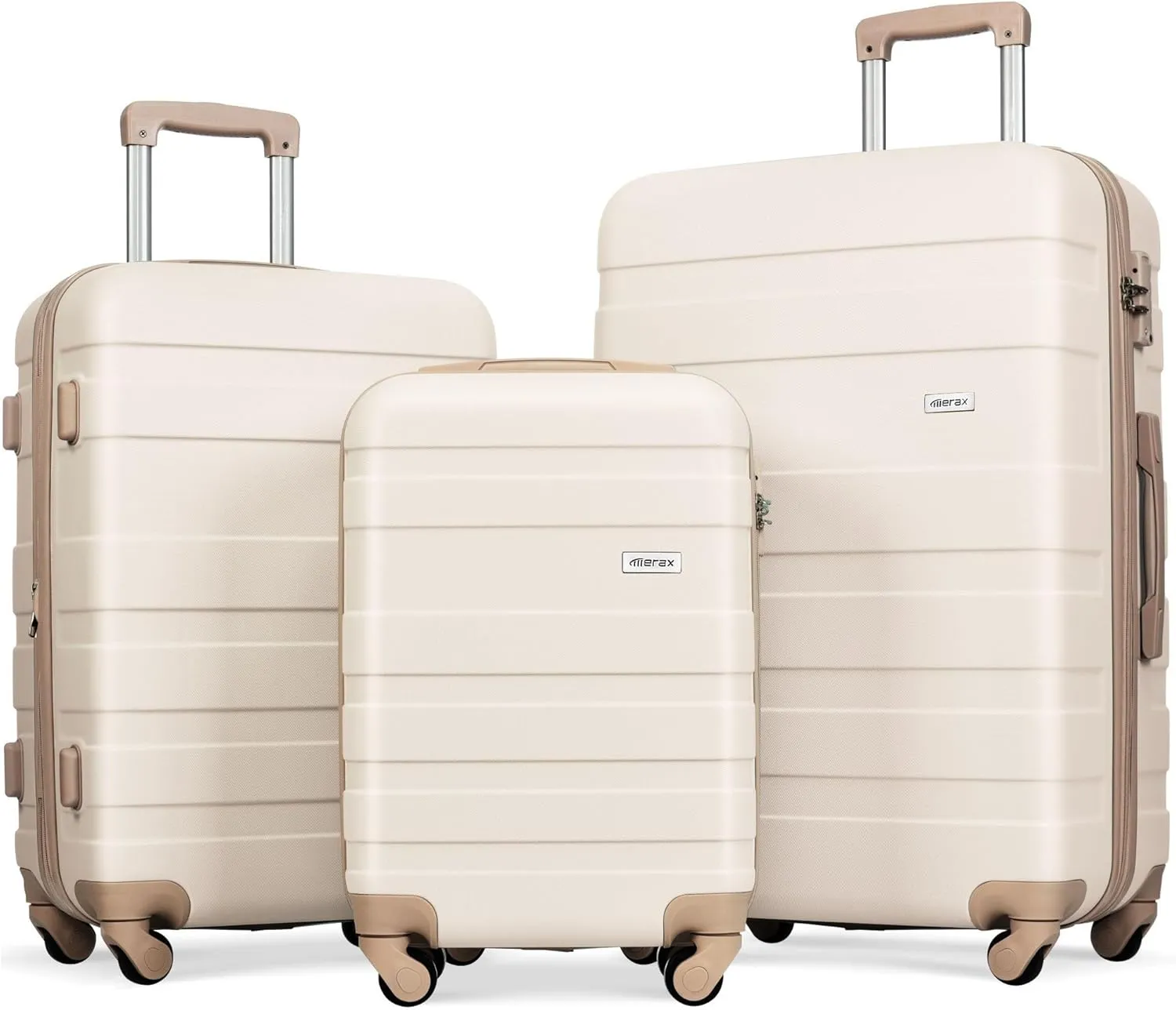 Merax 3 Piece, Luggage Set, Suitcases with Wheels, Hardside, Ivory and Golden, 20/24/28 Inch
