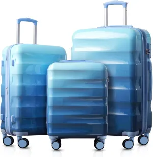 Merax Hardshell Luggage Set 3 Piece  20"/24"/28" Expandable Colorful Glossy Suitcases with Spinner Wheels and TSA Lock, Lightweight Durable PC ABS for Stylish Travel (Blue)