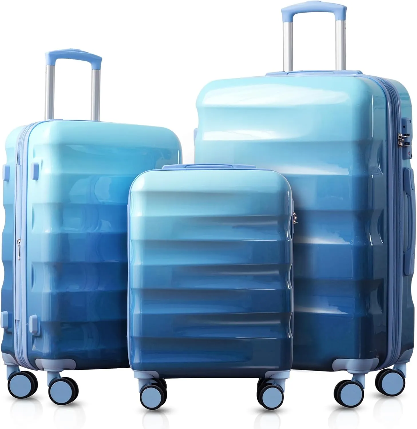 Merax Hardshell Luggage Set 3 Piece  20"/24"/28" Expandable Colorful Glossy Suitcases with Spinner Wheels and TSA Lock, Lightweight Durable PC ABS for Stylish Travel (Blue)