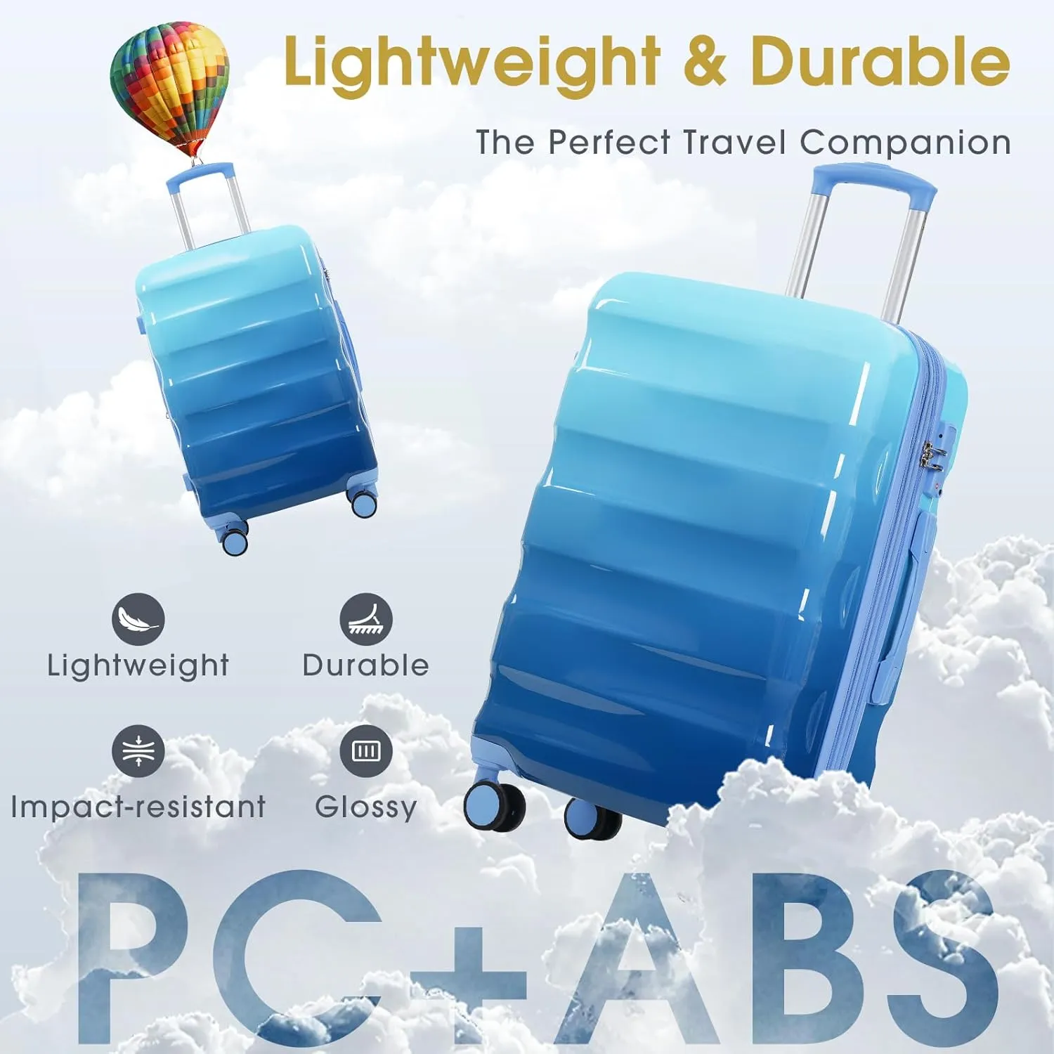 Merax Hardshell Luggage Set 3 Piece  20"/24"/28" Expandable Colorful Glossy Suitcases with Spinner Wheels and TSA Lock, Lightweight Durable PC ABS for Stylish Travel (Blue)