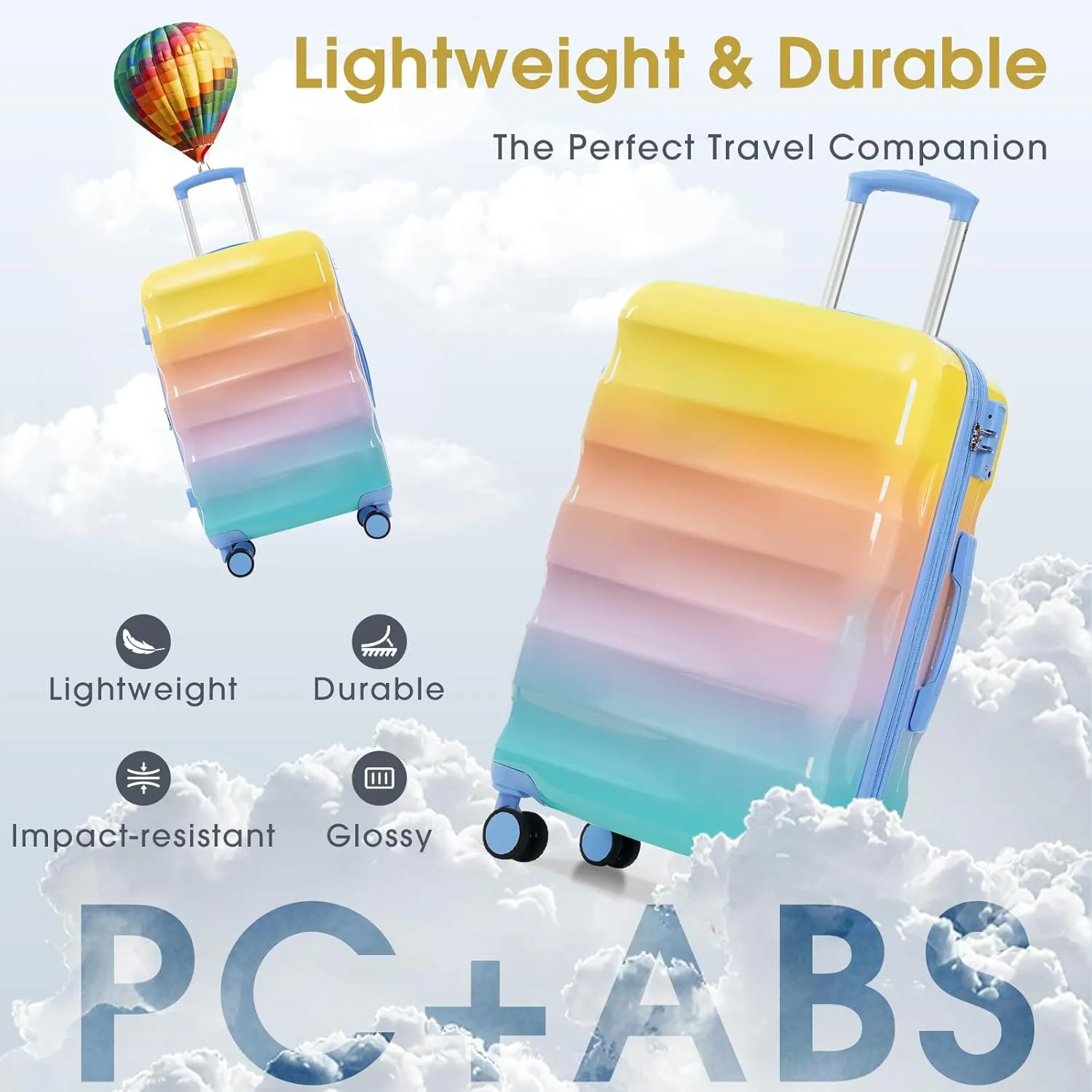 Merax Hardshell Luggage Set 3 Piece  20"/24"/28" Expandable Colorful Glossy Suitcases with Spinner Wheels and TSA Lock, Lightweight Durable PC ABS for Stylish Travel (Orange and Blue)