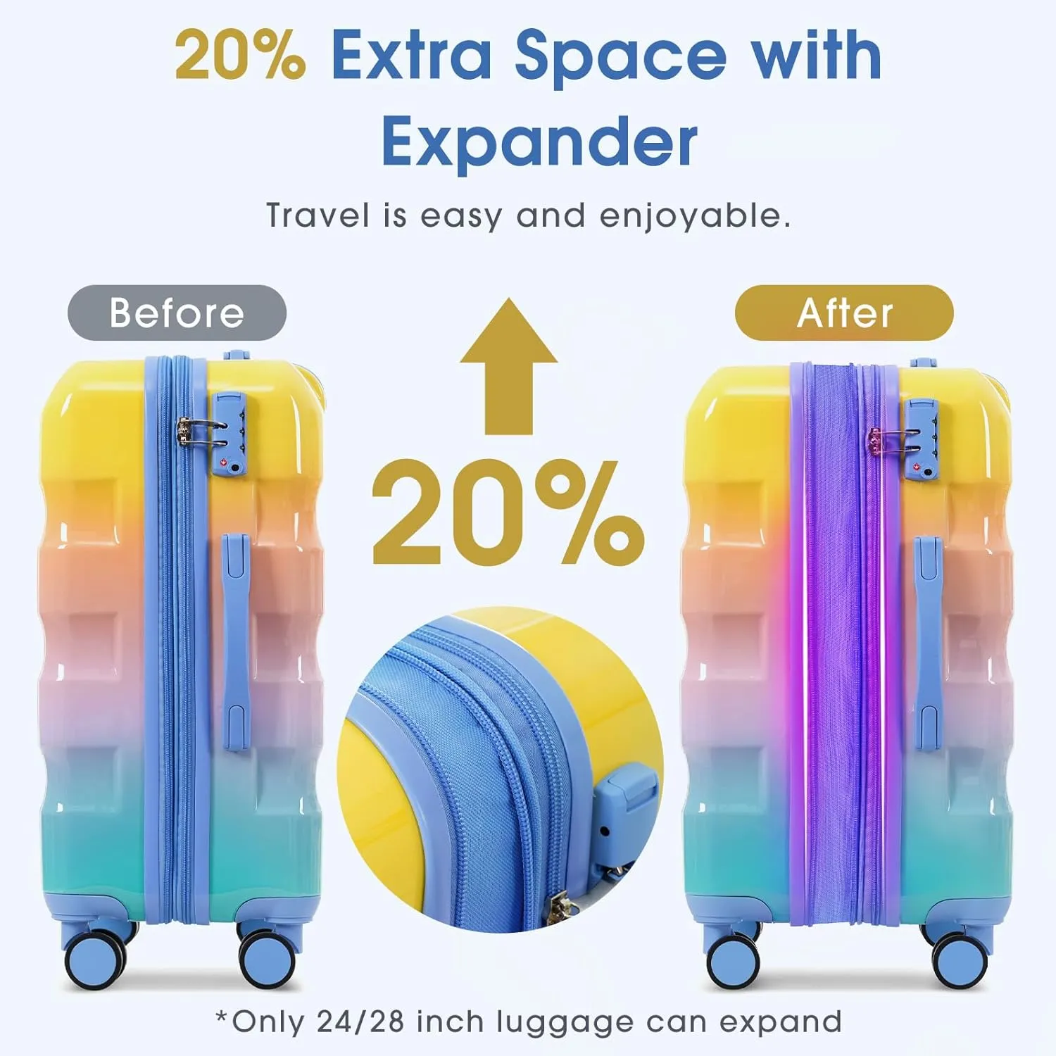 Merax Hardshell Luggage Set 3 Piece  20"/24"/28" Expandable Colorful Glossy Suitcases with Spinner Wheels and TSA Lock, Lightweight Durable PC ABS for Stylish Travel (Orange and Blue)