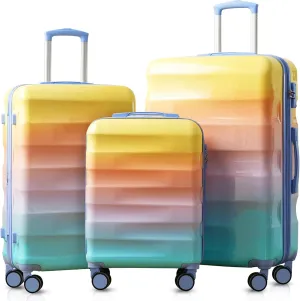 Merax Hardshell Luggage Set 3 Piece  20"/24"/28" Expandable Colorful Glossy Suitcases with Spinner Wheels and TSA Lock, Lightweight Durable PC ABS for Stylish Travel (Orange and Blue)