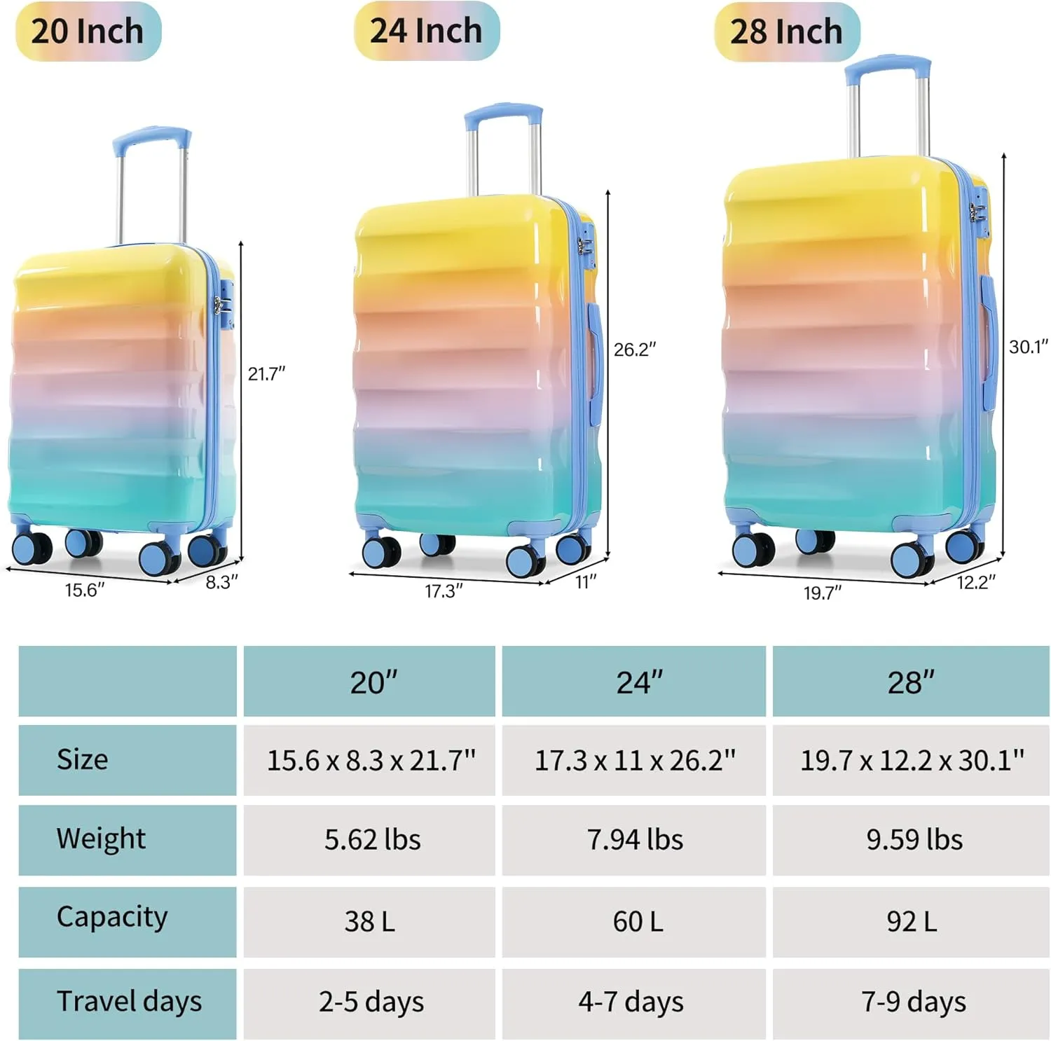 Merax Hardshell Luggage Set 3 Piece  20"/24"/28" Expandable Colorful Glossy Suitcases with Spinner Wheels and TSA Lock, Lightweight Durable PC ABS for Stylish Travel (Orange and Blue)