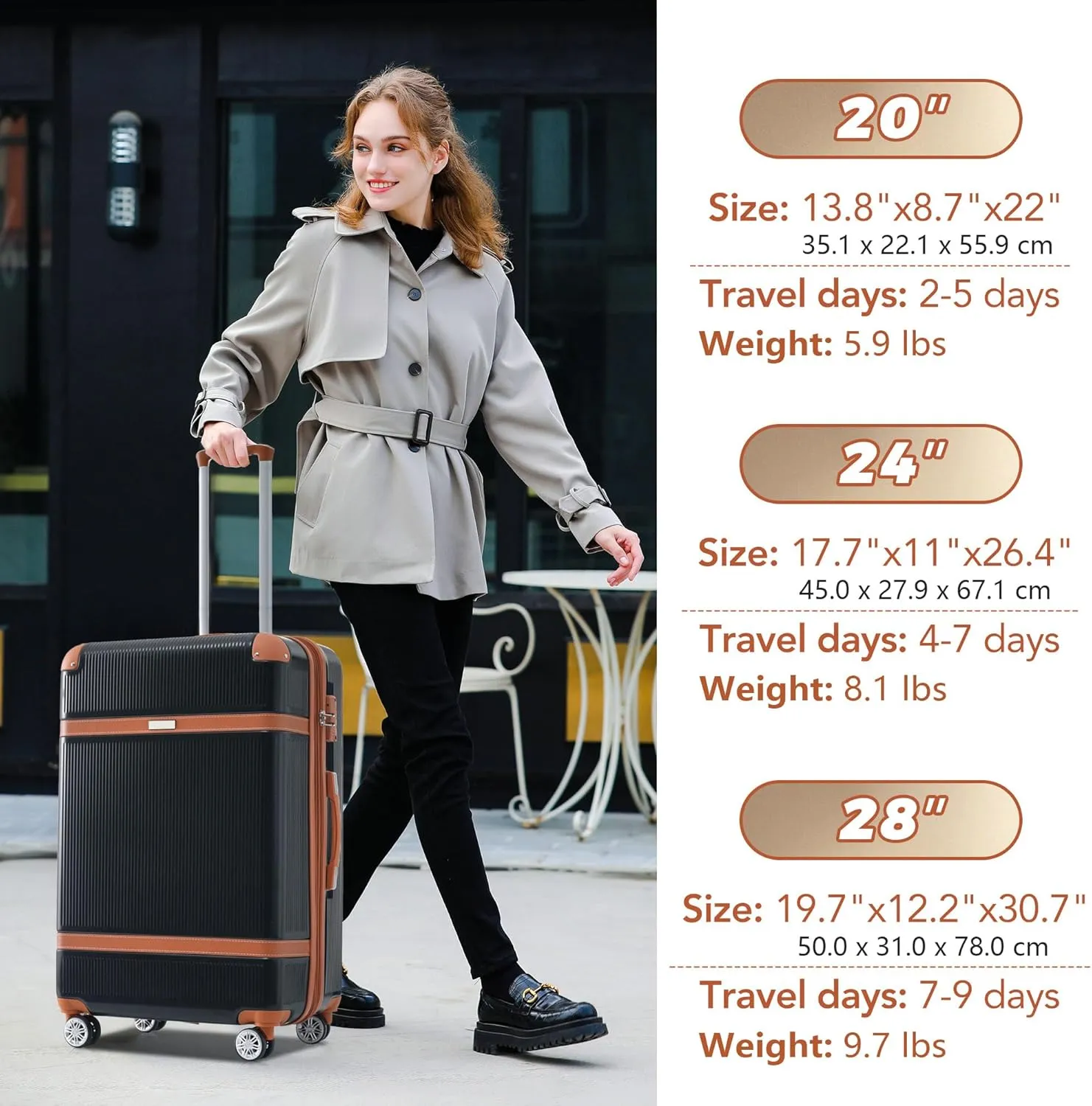 Merax Hardshell Luggage Sets 3 Piece Set 20" Carry-on ABS Suitcase Double Spinner Wheels with TSA Lock Suitcase set Expandable travel bag for Men and Women (3, Black, 20" 24" 28" suitcase)