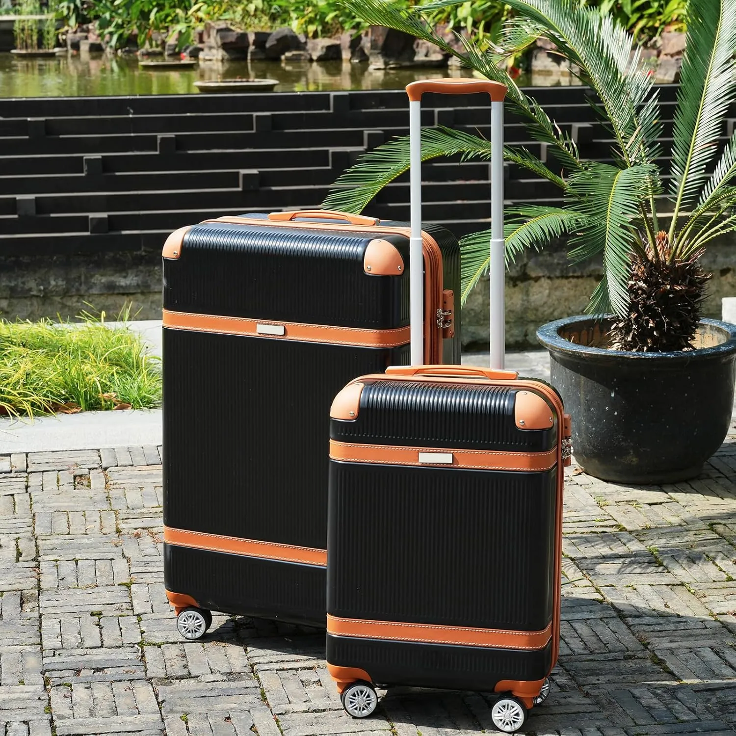 Merax Hardshell Luggage Sets 3 Piece Set 20" Carry-on ABS Suitcase Double Spinner Wheels with TSA Lock Suitcase set Expandable travel bag for Men and Women (3, Black, 20" 24" 28" suitcase)