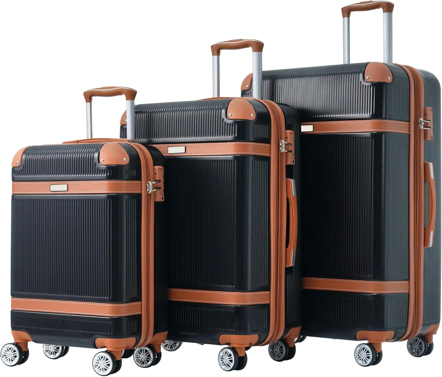 Merax Hardshell Luggage Sets 3 Piece Set 20" Carry-on ABS Suitcase Double Spinner Wheels with TSA Lock Suitcase set Expandable travel bag for Men and Women (3, Black, 20" 24" 28" suitcase)