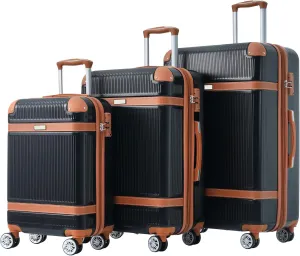 Merax Hardshell Luggage Sets 3 Piece Set 20" Carry-on ABS Suitcase Double Spinner Wheels with TSA Lock Suitcase set Expandable travel bag for Men and Women (3, Black, 20" 24" 28" suitcase)