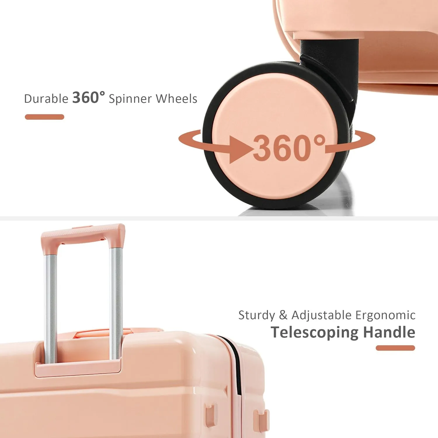 Merax Luggage Set 3 Pieces, ABS Durable Lightweight, 360 Silent Spinner Wheel, TSA Lock, pink, 20/24/28 Inch