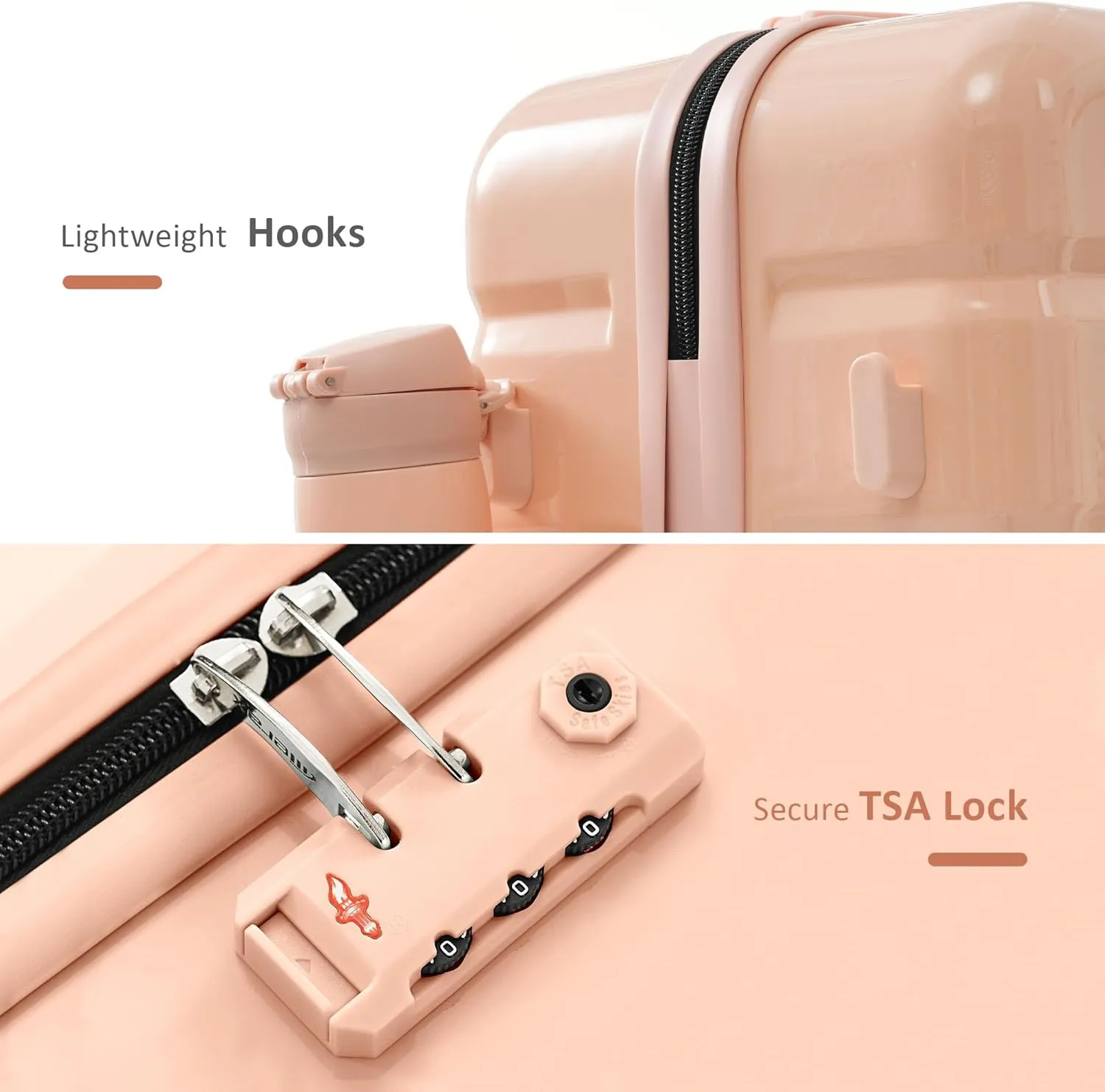 Merax Luggage Set 3 Pieces, ABS Durable Lightweight, 360 Silent Spinner Wheel, TSA Lock, pink, 20/24/28 Inch