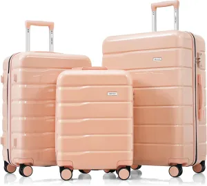 Merax Luggage Set 3 Pieces, ABS Durable Lightweight, 360 Silent Spinner Wheel, TSA Lock, pink, 20/24/28 Inch
