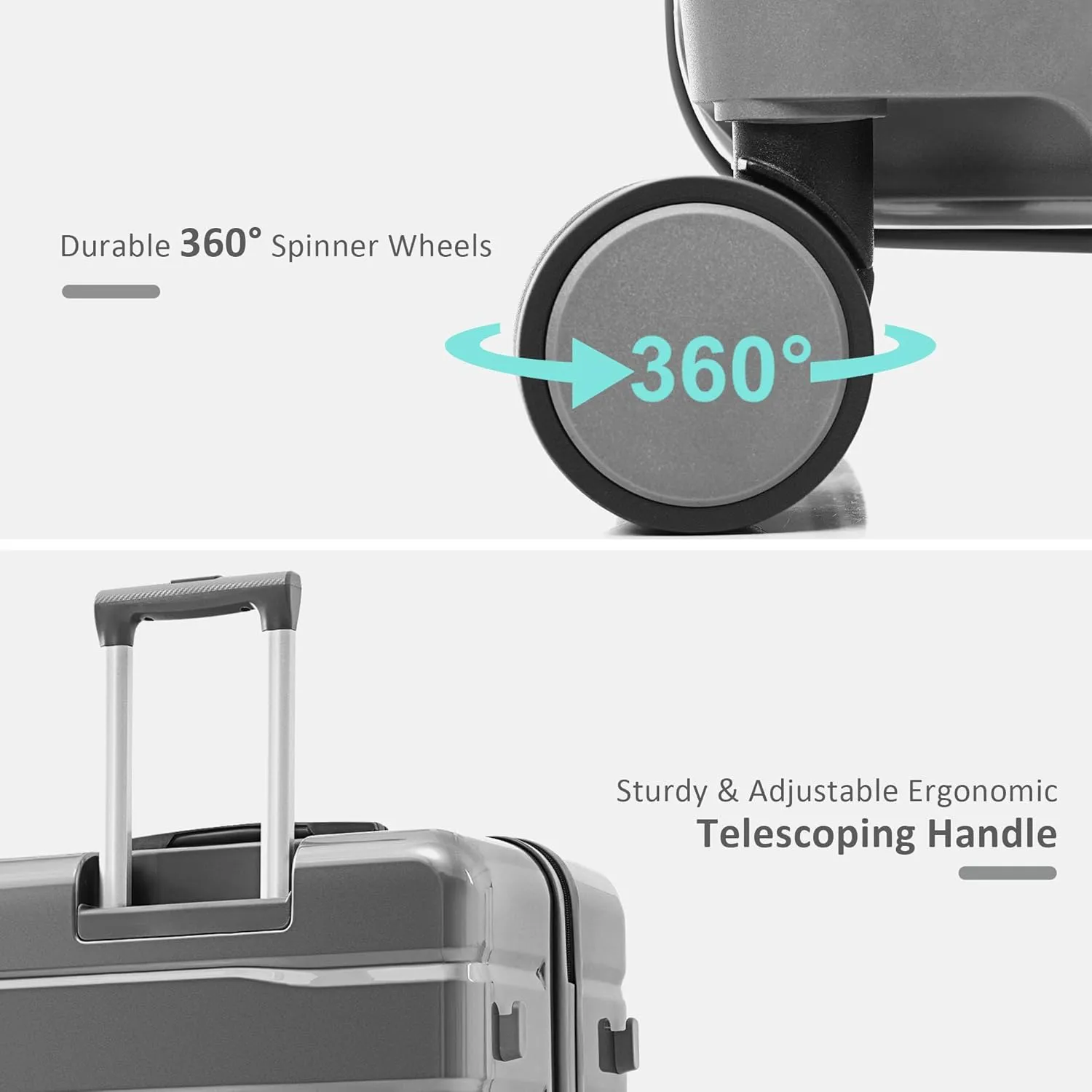Merax Luggage Set 3 Pieces, ABS Durable Lightweight, 360 Silent Spinner Wheels, TSA Lock, grey, 20/24/28 Inch