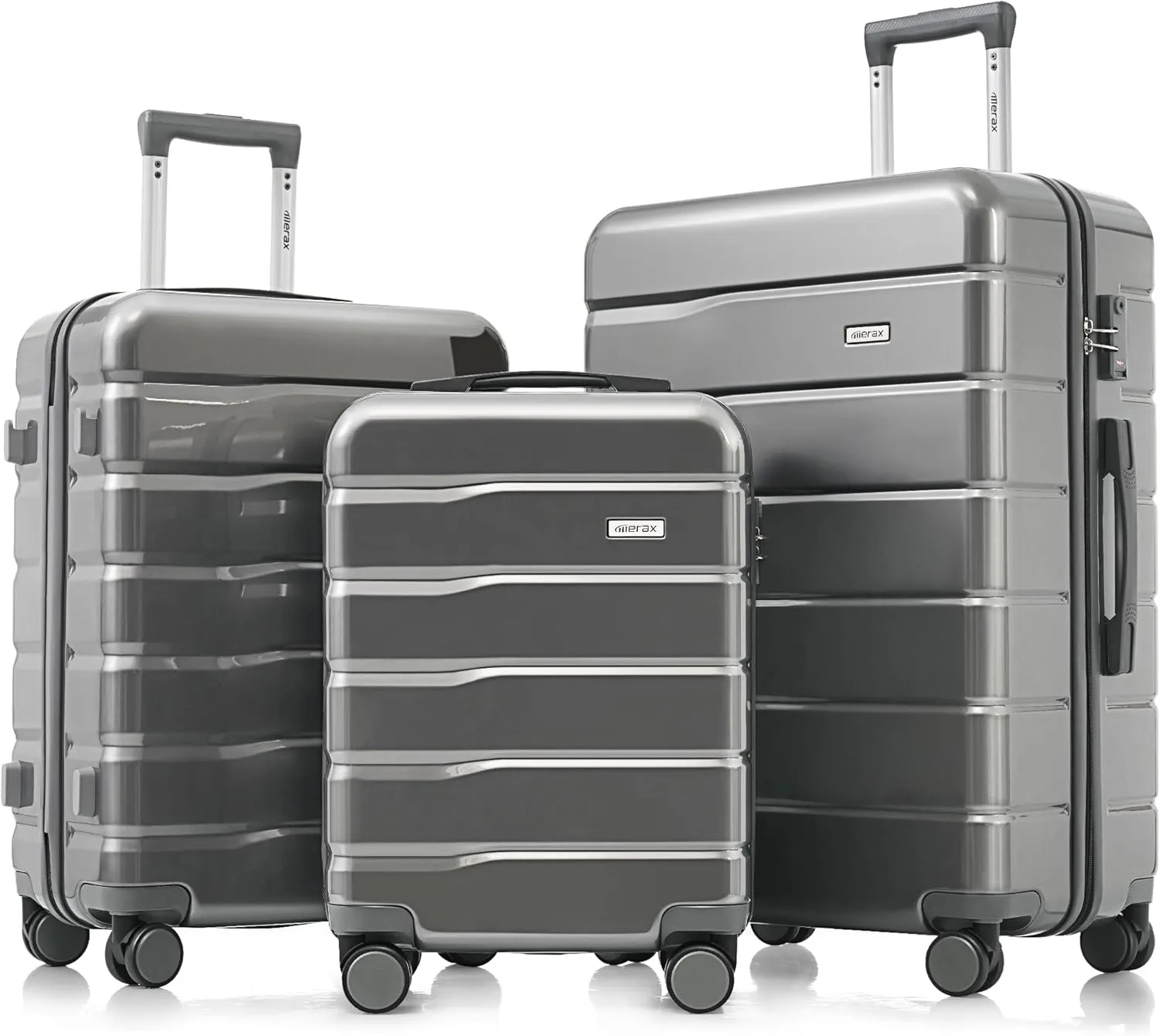 Merax Luggage Set 3 Pieces, ABS Durable Lightweight, 360 Silent Spinner Wheels, TSA Lock, grey, 20/24/28 Inch
