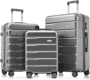 Merax Luggage Set 3 Pieces, ABS Durable Lightweight, 360 Silent Spinner Wheels, TSA Lock, grey, 20/24/28 Inch