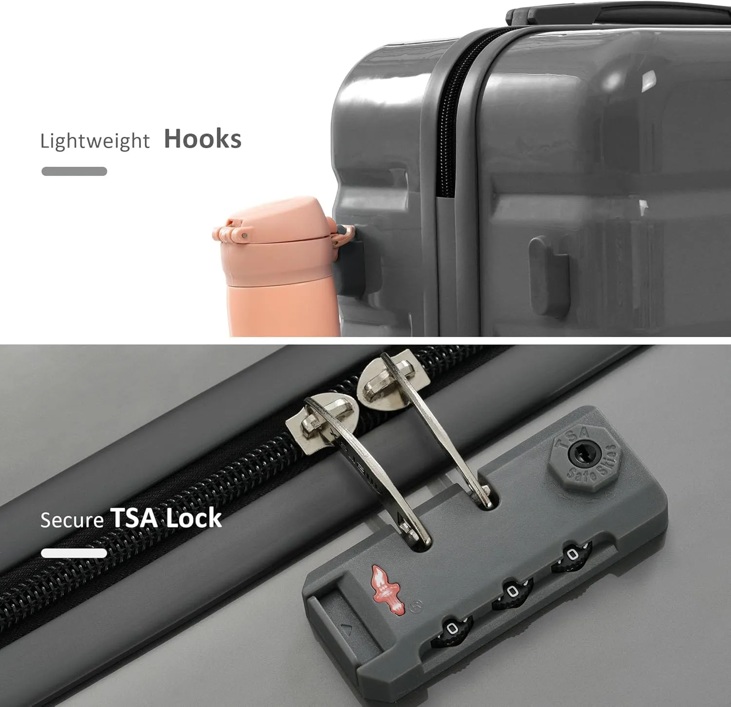 Merax Luggage Set 3 Pieces, ABS Durable Lightweight, 360 Silent Spinner Wheels, TSA Lock, grey, 20/24/28 Inch