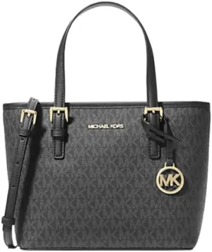 Michael Michael Kors XS Carry All Jet Set Travel Womens Logo Top-Zip Tote Bag Black Gold