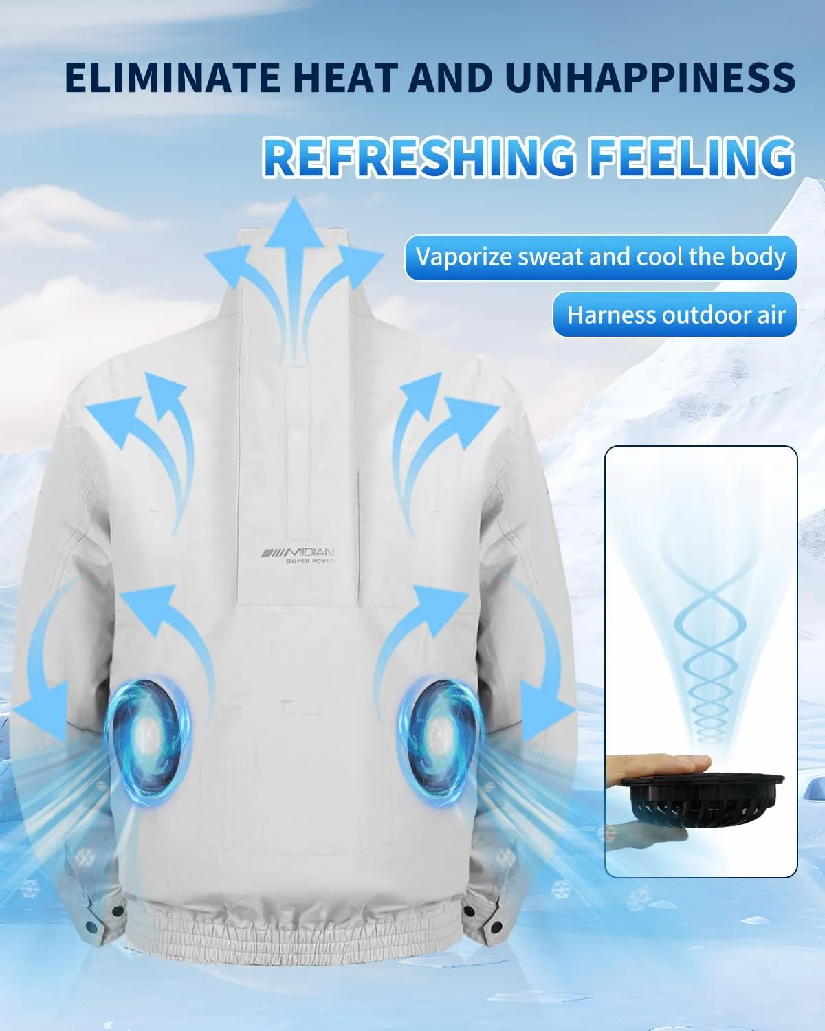MIDIAN 30V Air Cooling Jacket, 20000mAh Large Capacity Cooling Clothes with Fan Body Cold Apparel for Working Cycling Outdoor