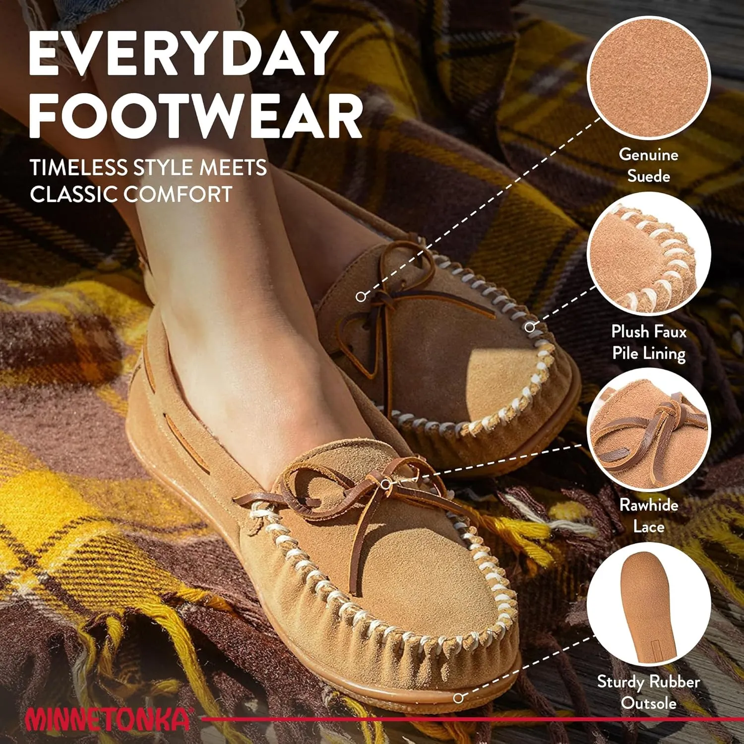 Minnetonka Women??s Camp Tie Moc ?? Cozy, Suede Moccasin Slippers for Women with Plush Pile Lining, Cushioned Footbed, and Durable Sole for Indoor & Outdoor Comfort