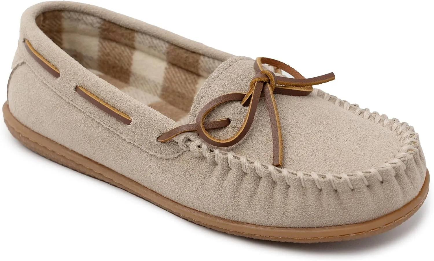 Minnetonka Women??s Camp Tie Moc ?? Cozy, Suede Moccasin Slippers for Women with Plush Pile Lining, Cushioned Footbed, and Durable Sole for Indoor & Outdoor Comfort