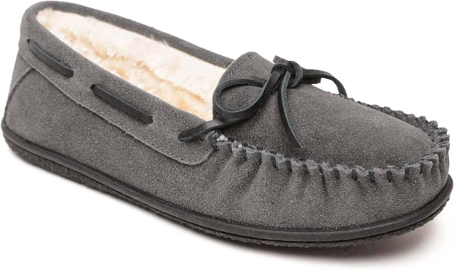 Minnetonka Women??s Camp Tie Moc ?? Cozy, Suede Moccasin Slippers for Women with Plush Pile Lining, Cushioned Footbed, and Durable Sole for Indoor & Outdoor Comfort