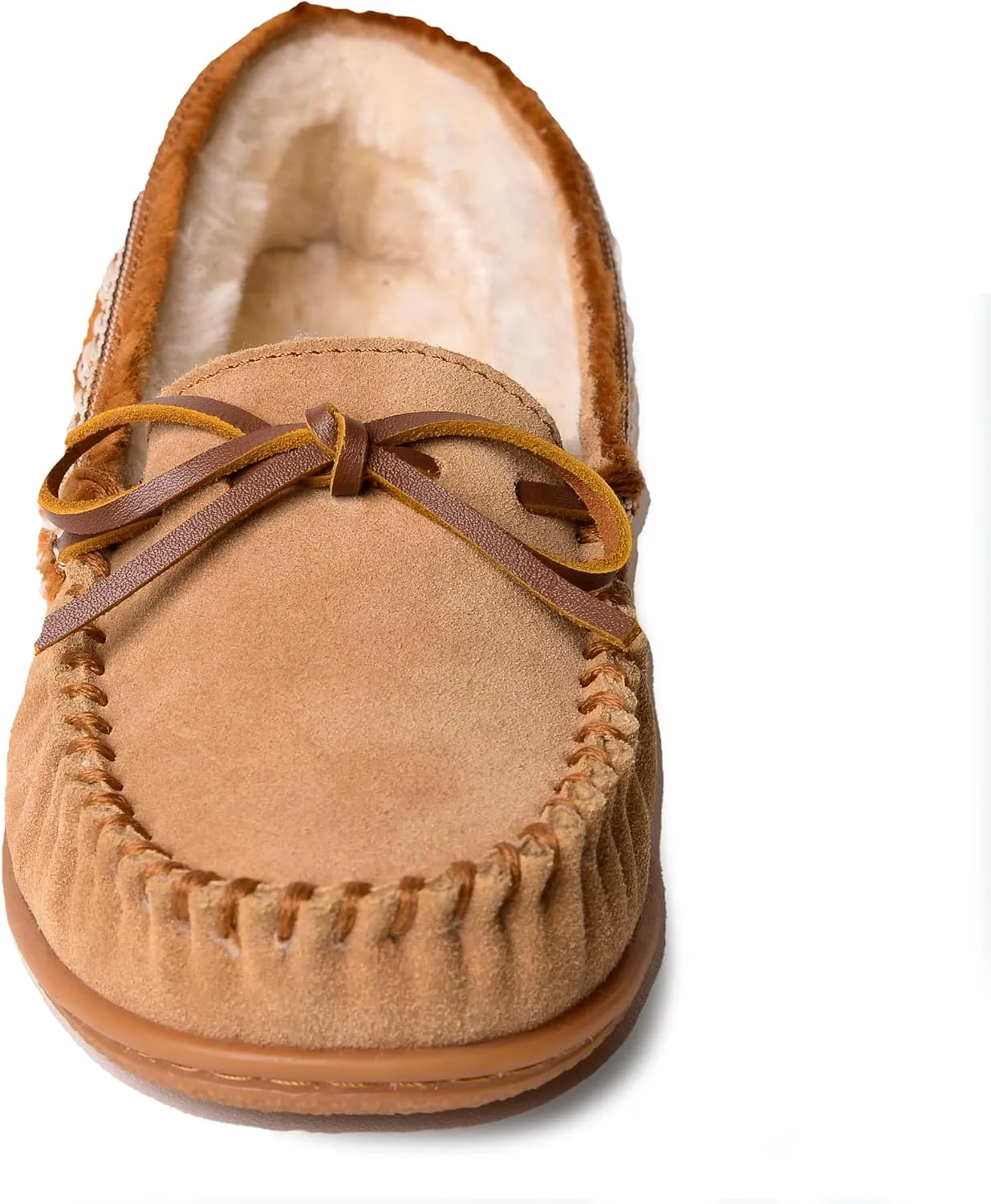 Minnetonka Women??s Camp Tie Moc ?? Cozy, Suede Moccasin Slippers for Women with Plush Pile Lining, Cushioned Footbed, and Durable Sole for Indoor & Outdoor Comfort