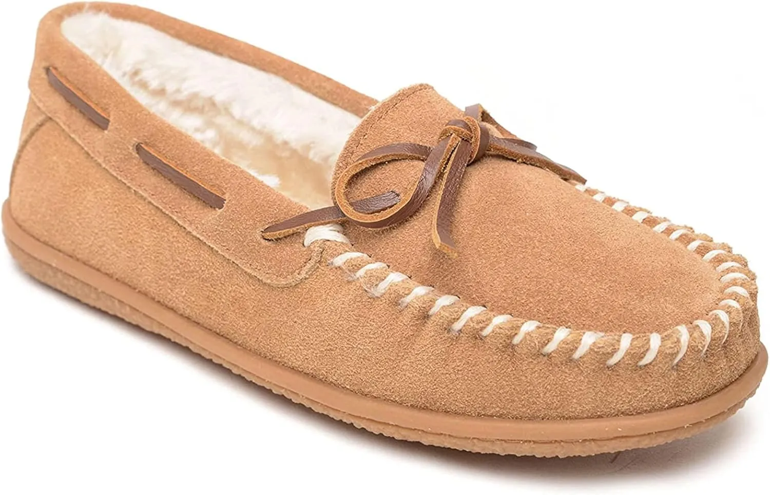 Minnetonka Women??s Camp Tie Moc ?? Cozy, Suede Moccasin Slippers for Women with Plush Pile Lining, Cushioned Footbed, and Durable Sole for Indoor & Outdoor Comfort