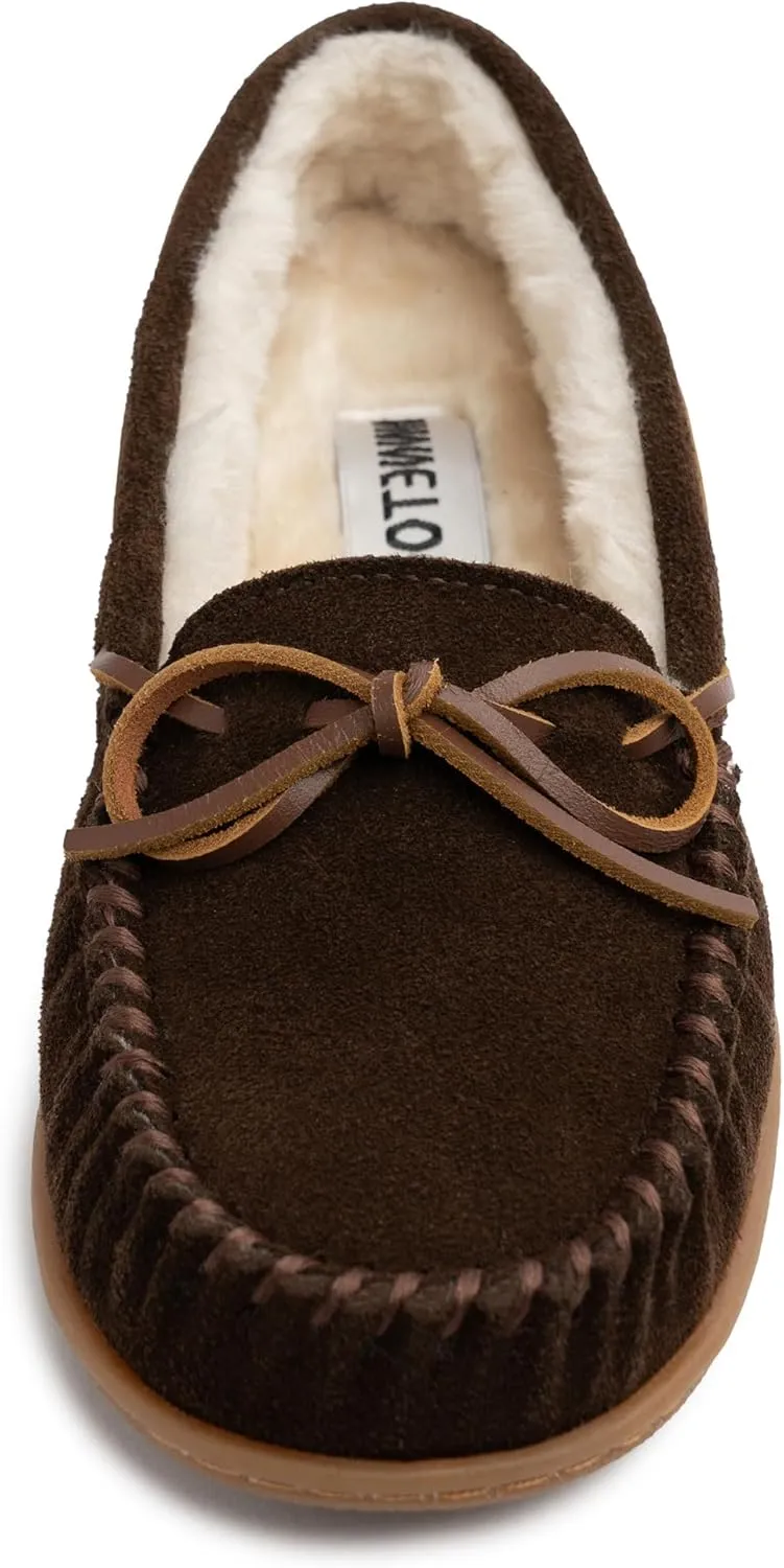 Minnetonka Women??s Camp Tie Moc ?? Cozy, Suede Moccasin Slippers for Women with Plush Pile Lining, Cushioned Footbed, and Durable Sole for Indoor & Outdoor Comfort