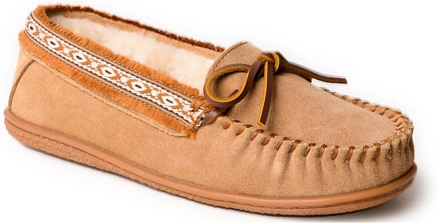Minnetonka Women??s Camp Tie Moc ?? Cozy, Suede Moccasin Slippers for Women with Plush Pile Lining, Cushioned Footbed, and Durable Sole for Indoor & Outdoor Comfort