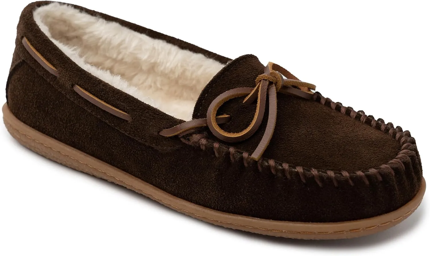 Minnetonka Women??s Camp Tie Moc ?? Cozy, Suede Moccasin Slippers for Women with Plush Pile Lining, Cushioned Footbed, and Durable Sole for Indoor & Outdoor Comfort