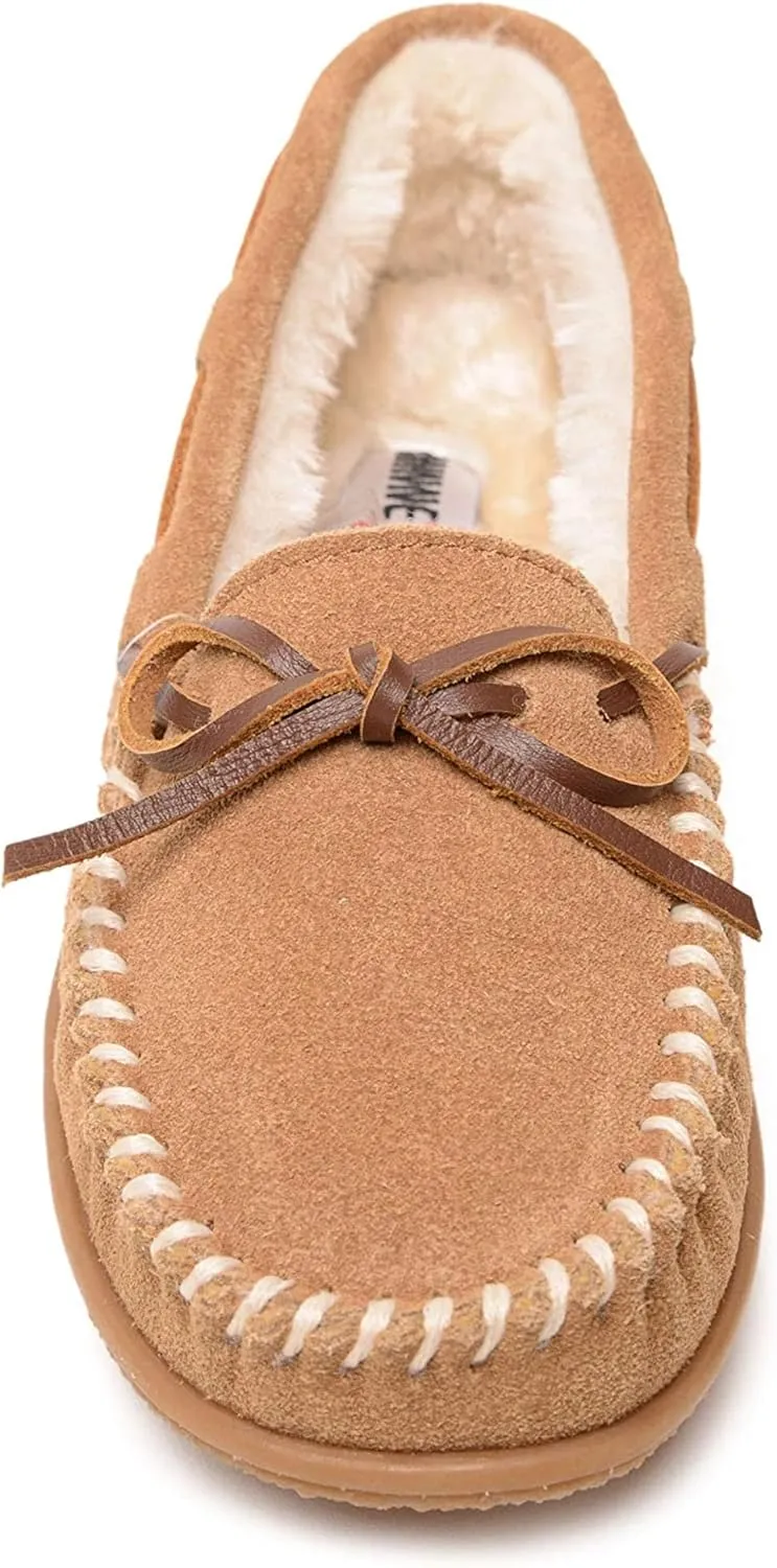 Minnetonka Women??s Camp Tie Moc ?? Cozy, Suede Moccasin Slippers for Women with Plush Pile Lining, Cushioned Footbed, and Durable Sole for Indoor & Outdoor Comfort