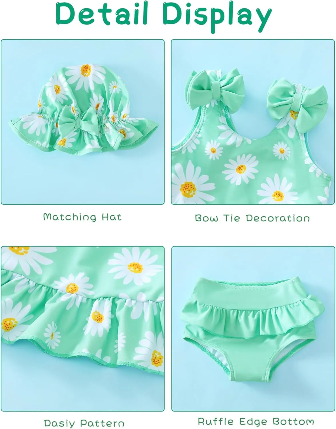 Mioglrie Baby Infant Swimsuit Girl Toddler Bathing Suit Girl Summer Beach Bikini Tankini Swimwear Hat 3-24 Months 2t-5t