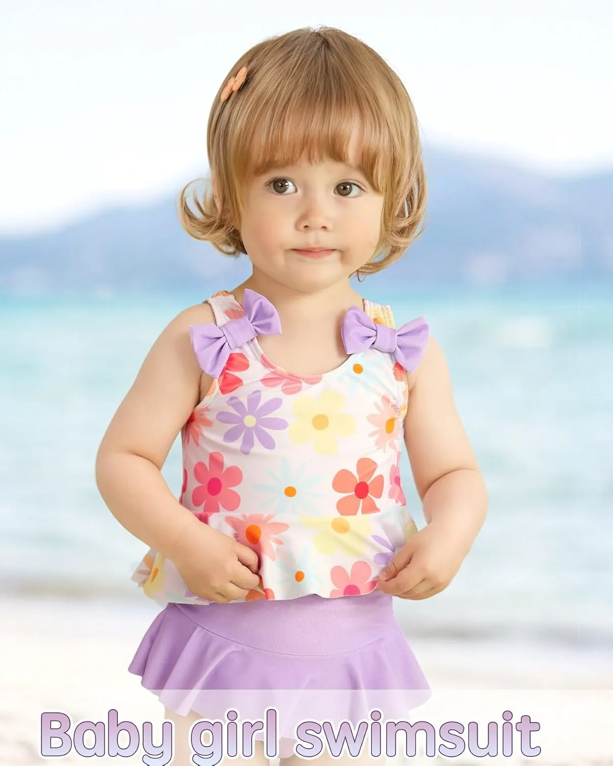 Mioglrie Baby Infant Swimsuit Girl Toddler Bathing Suit Girl Summer Beach Bikini Tankini Swimwear Hat 3-24 Months 2t-5t